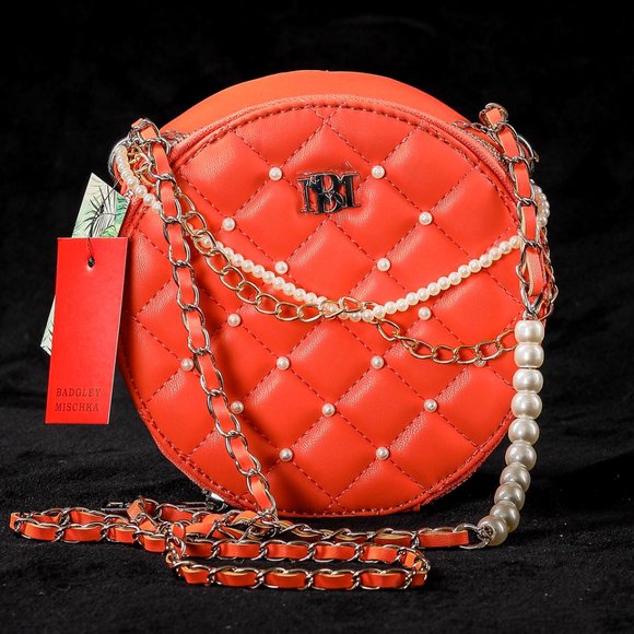 NWT Badgley Mischka | Coral Imitation Pearl-Accent Round Crossbody Bag - Picture 2 of 4